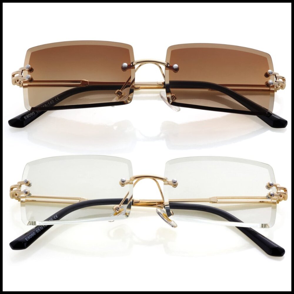 Frameless Rectangle Sunglasses Retro Minimal Uv40… - image 1